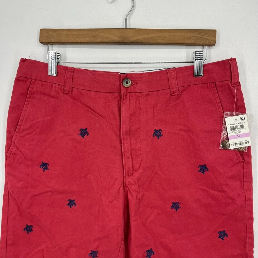 Club Room Chino Shorts Men's 32 Red Turtle Print Flat Front 9
